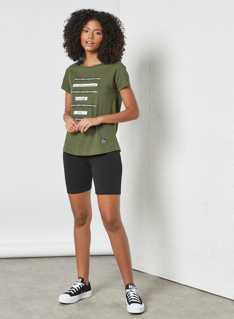 ABOF Slogan Printed Regular Fit Crew Neck T-Shirt Green  - Image 3
