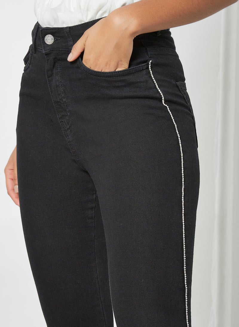 Piazza Italia - Rhinestone Embellished Skinny Jeans Black - Image 1