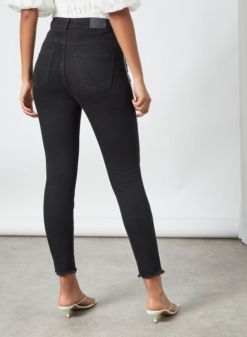 Piazza Italia - Rhinestone Embellished Skinny Jeans Black - Image 1