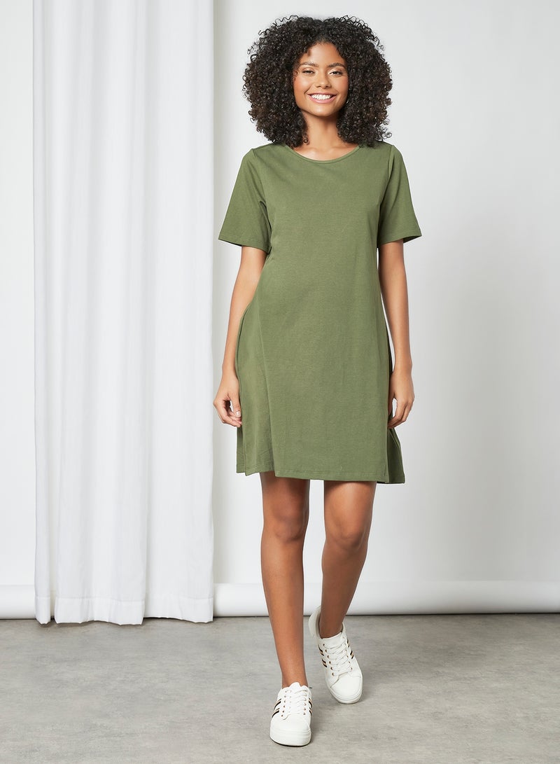 ABOF - Round Neck T-Shirt Mini Dress Green - Image 1