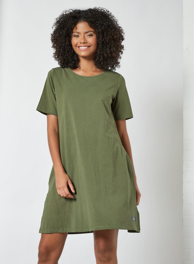 ABOF - Round Neck T-Shirt Mini Dress Green - Image 1