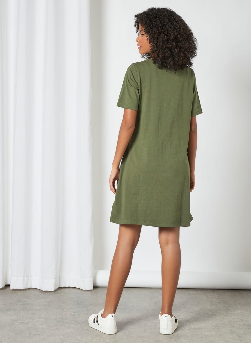 ABOF - Round Neck T-Shirt Mini Dress Green - Image 1