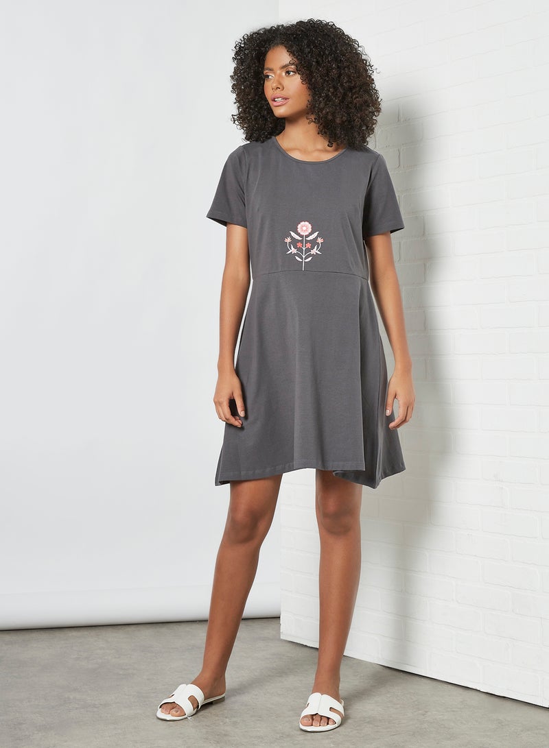 ABOF - Round Neck Shift Mini Dress Grey - Image 1