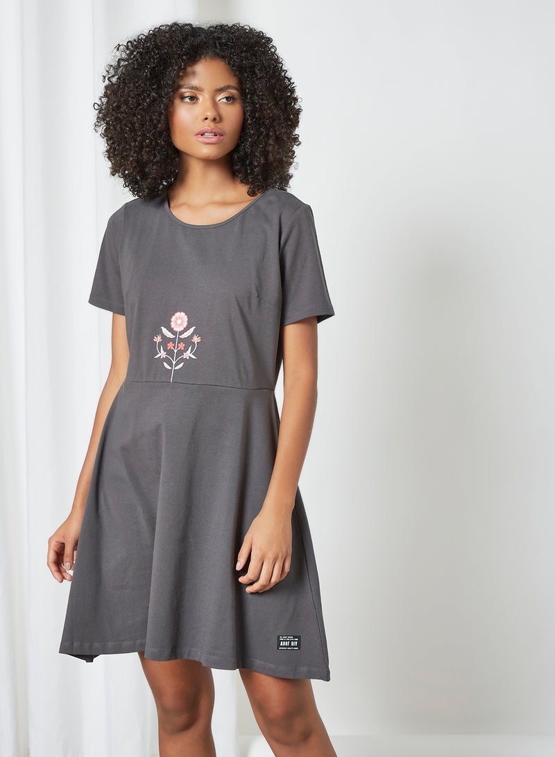 ABOF - Round Neck Shift Mini Dress Grey - Image 1