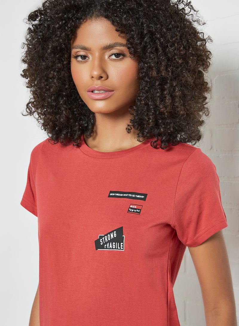 ABOF Strong Fragile Printed Regular Fit Crew Neck T-Shirt Red - Image 4