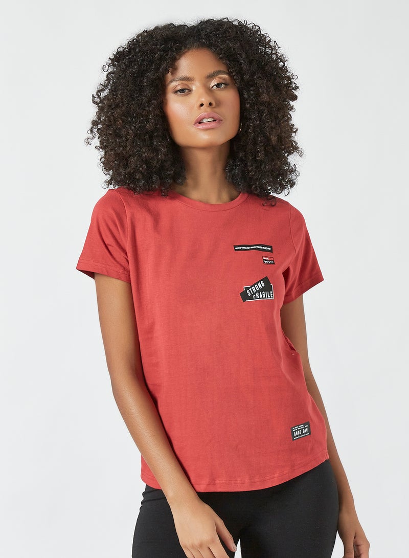 ABOF Strong Fragile Printed Regular Fit Crew Neck T-Shirt Red - Image 1