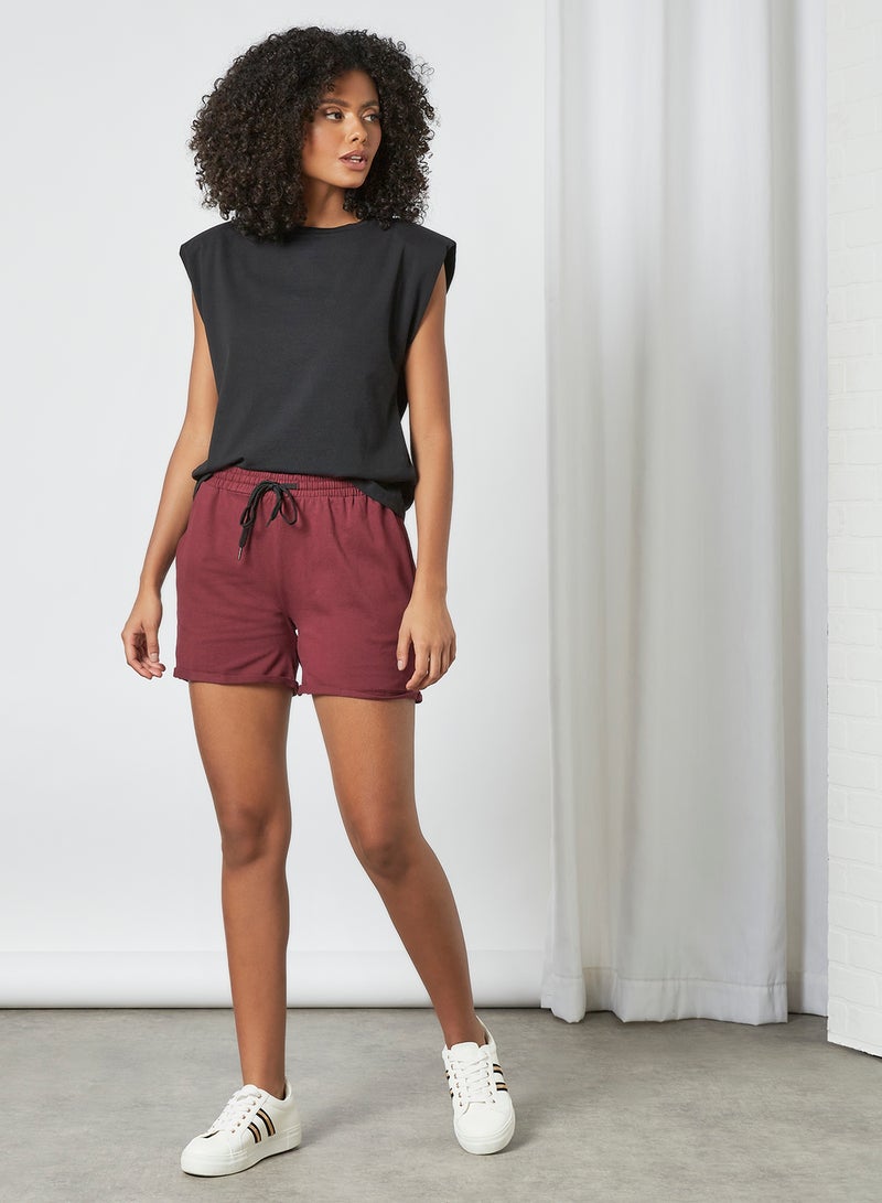 ABOF Elastic Waistband Drawstring Mid Rise Shorts Maroon - Image 4