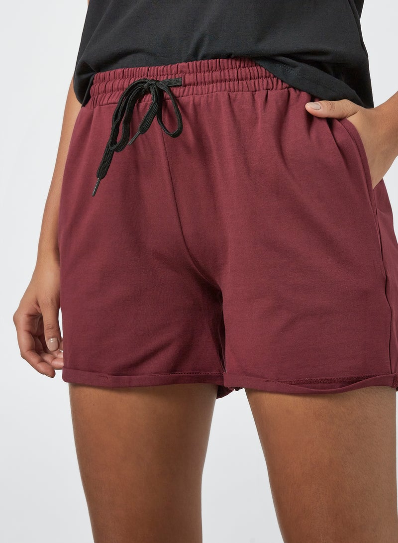 ABOF Elastic Waistband Drawstring Mid Rise Shorts Maroon - Image 3