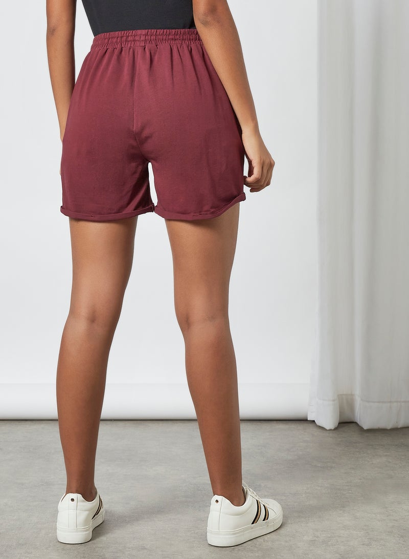 ABOF Elastic Waistband Drawstring Mid Rise Shorts Maroon - Image 2
