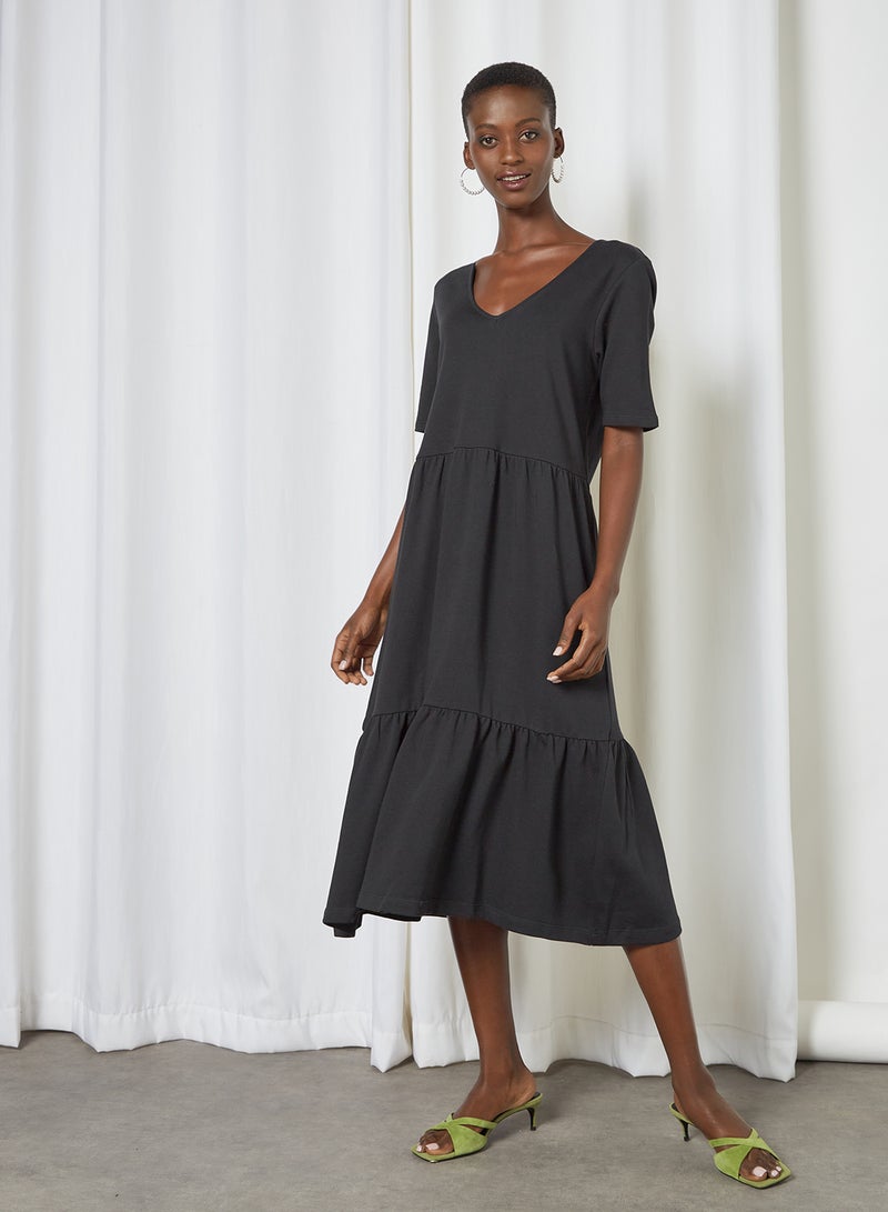 NOISY MAY Organic Cotton V-Neck Dress Black - Image 1