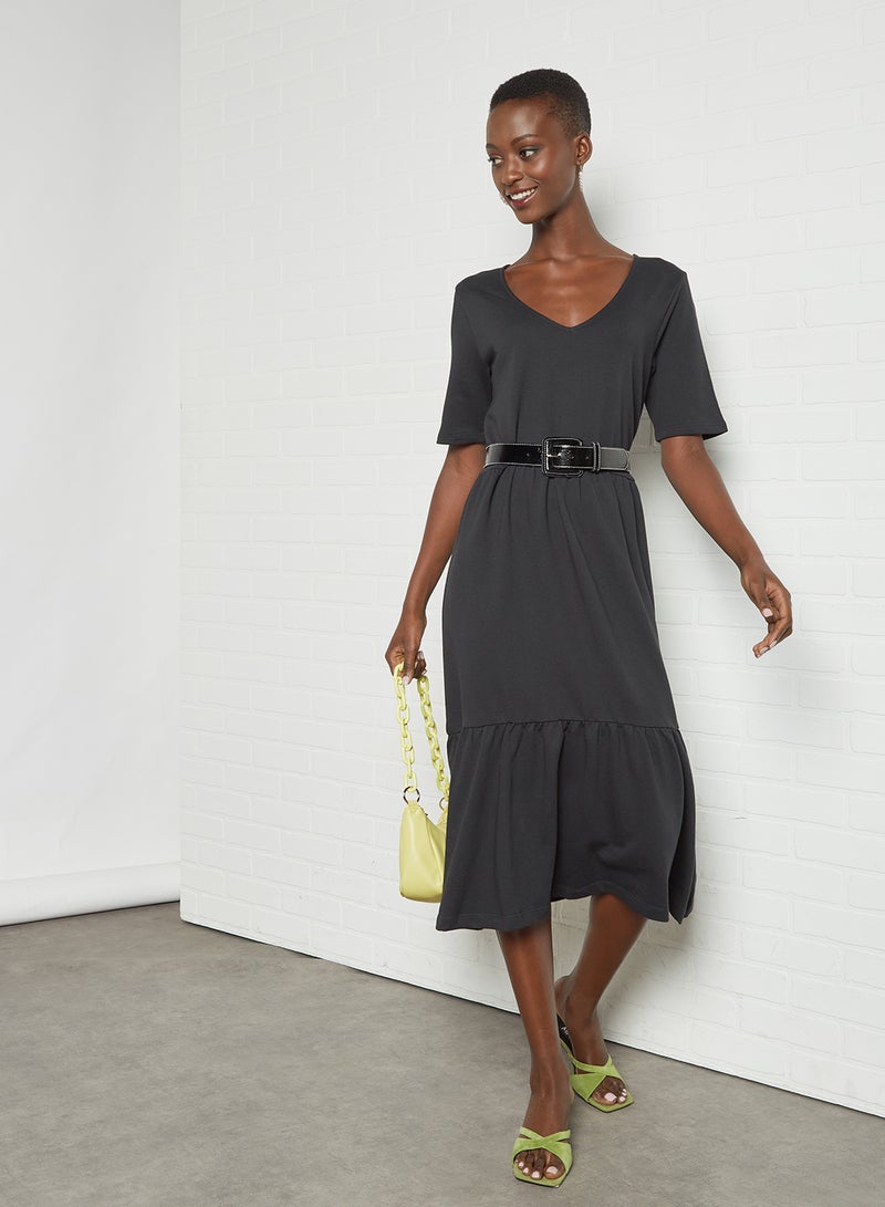 NOISY MAY Organic Cotton V-Neck Dress Black - Image 2