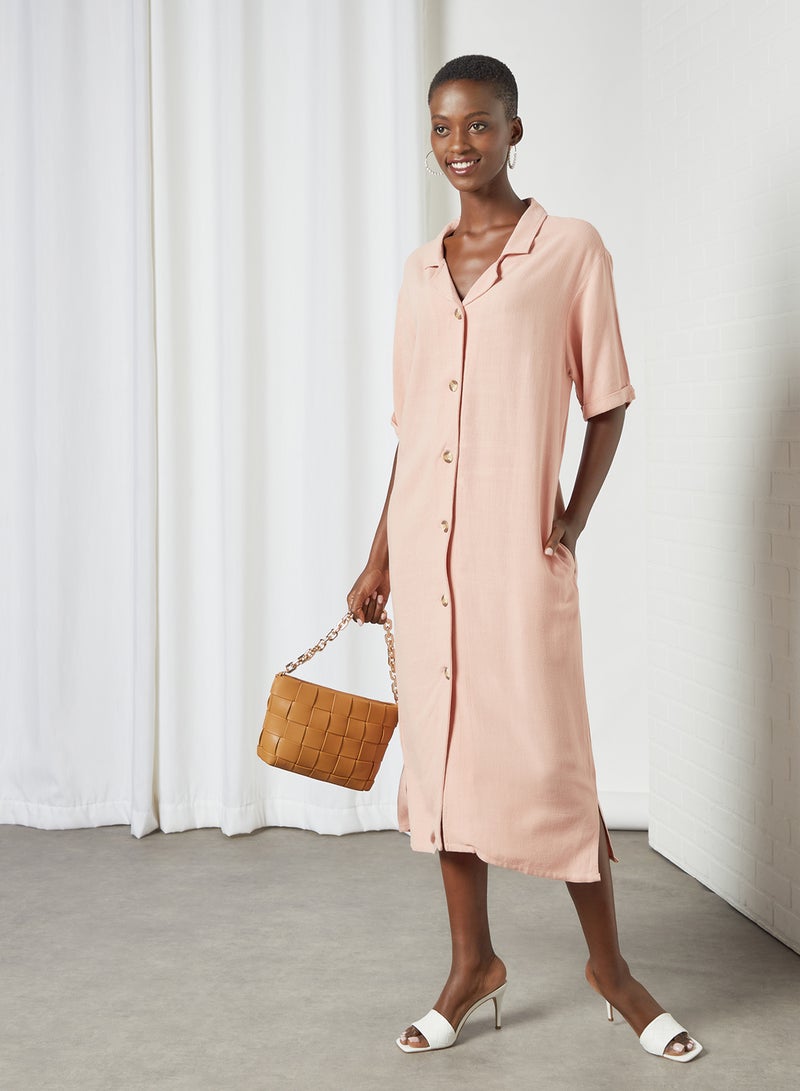 Button Down Midi Dress Pink