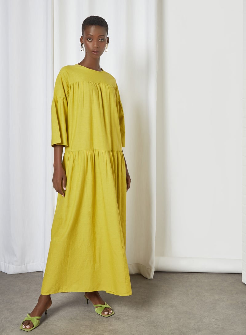 Native Youth Oversized Tiered Dress Yellow  - Image 1
