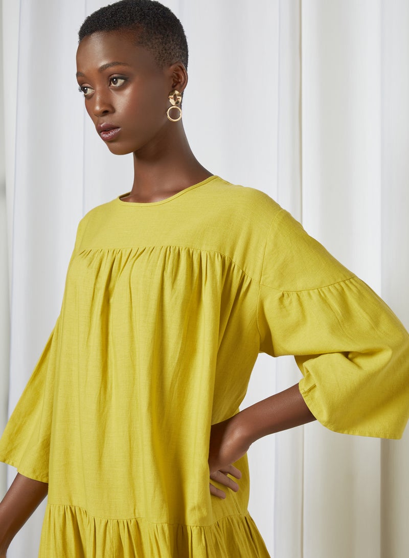 Native Youth Oversized Tiered Dress Yellow  - Image 2