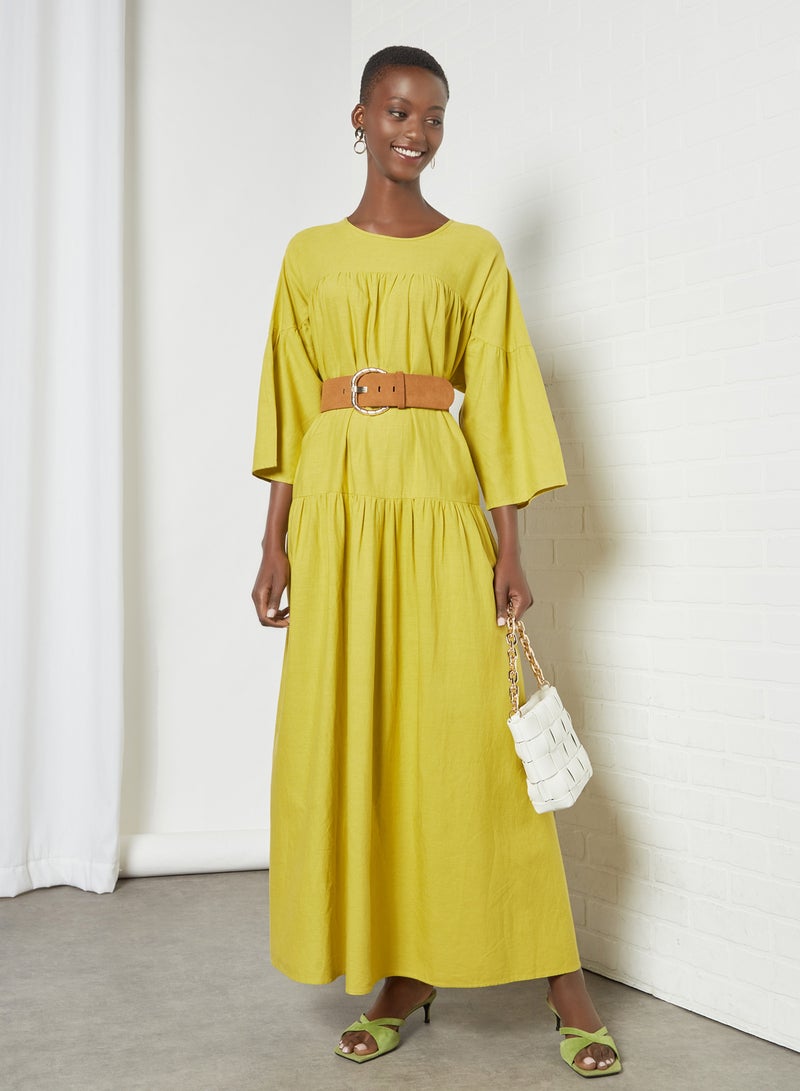 Native Youth Oversized Tiered Dress Yellow  - Image 4