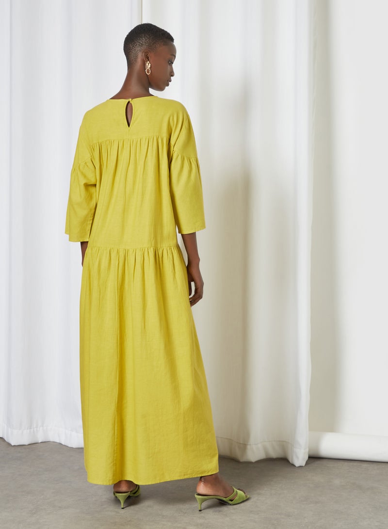 Native Youth Oversized Tiered Dress Yellow  - Image 3