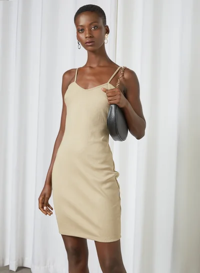 Sivvi x GenM Bodycon Strap Dress Beige