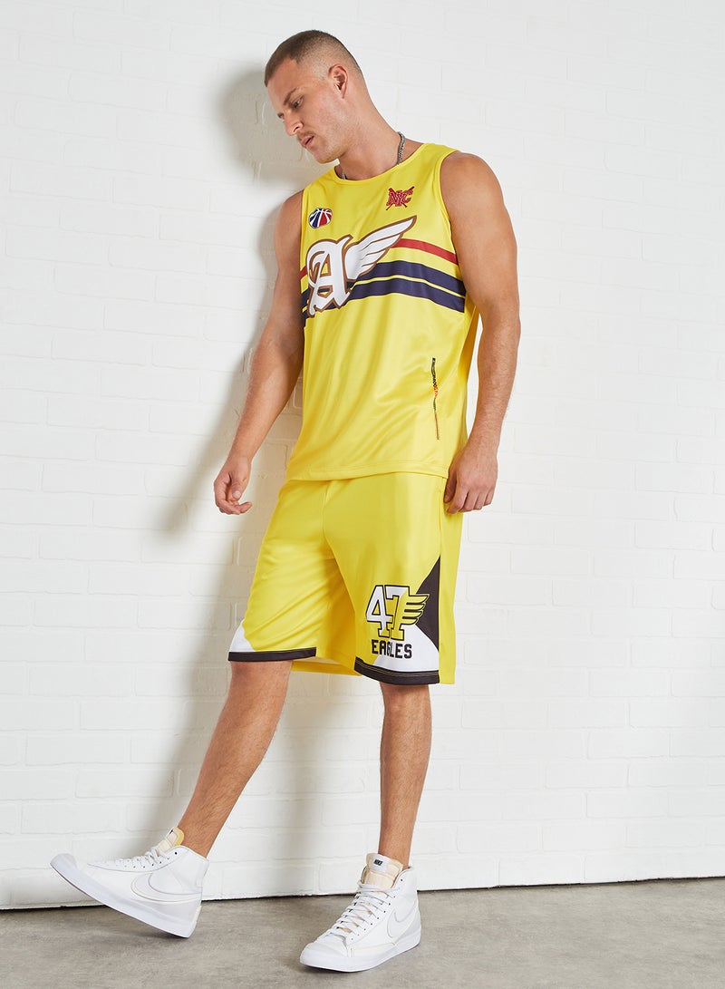 ABOF - Printed Elastic Waistband Drawstring Mid-Rise Shorts Banana Yellow - Image 1