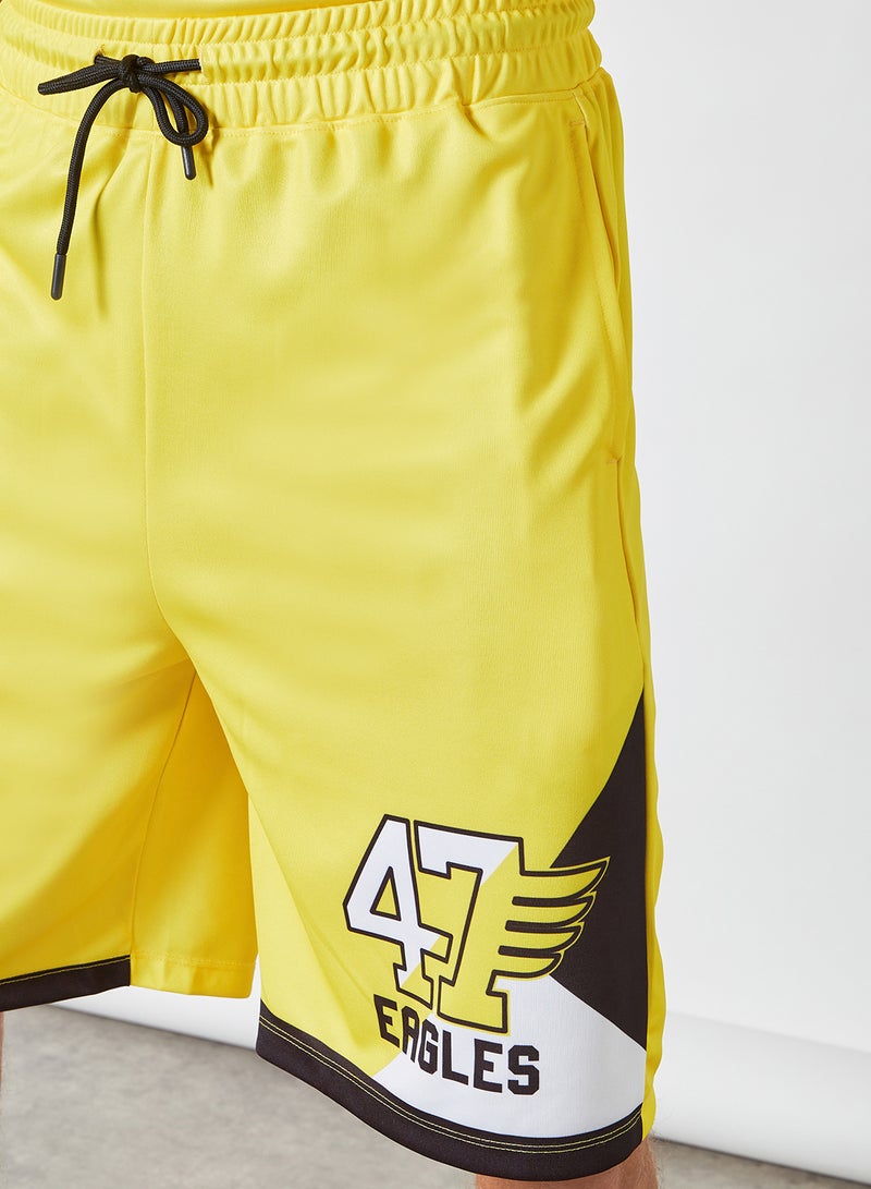 ABOF - Printed Elastic Waistband Drawstring Mid-Rise Shorts Banana Yellow - Image 1