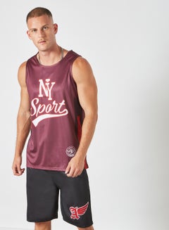ABOF Basic Regular Fit Round Neck NY Sport Printed Vest Windsor Wine/White  - Image 1