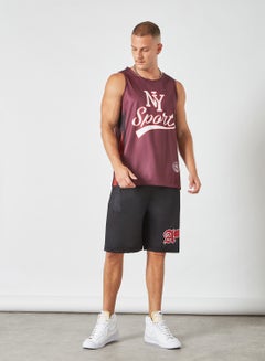 ABOF Basic Regular Fit Round Neck NY Sport Printed Vest Windsor Wine/White  - Image 3