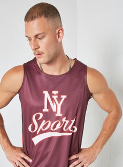 ABOF Basic Regular Fit Round Neck NY Sport Printed Vest Windsor Wine/White  - Image 4