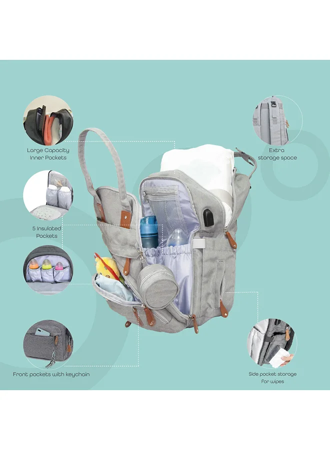 Moon Karyme Diaper Bag Pack With Pacifier Case- Grey