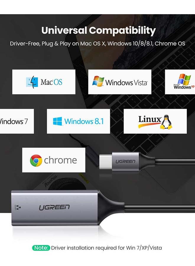 يو جرين - محول للتحويل من منفذ USB-C إلى منفذ إيثرنت بسرغة جيجابت رمادي - Image 1