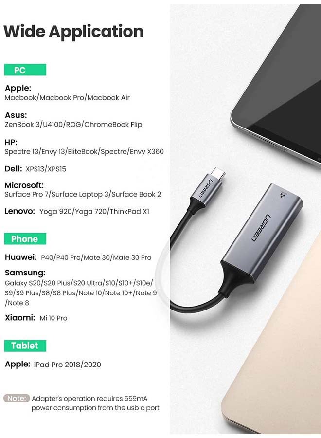 يو جرين - محول للتحويل من منفذ USB-C إلى منفذ إيثرنت بسرغة جيجابت رمادي - Image 1