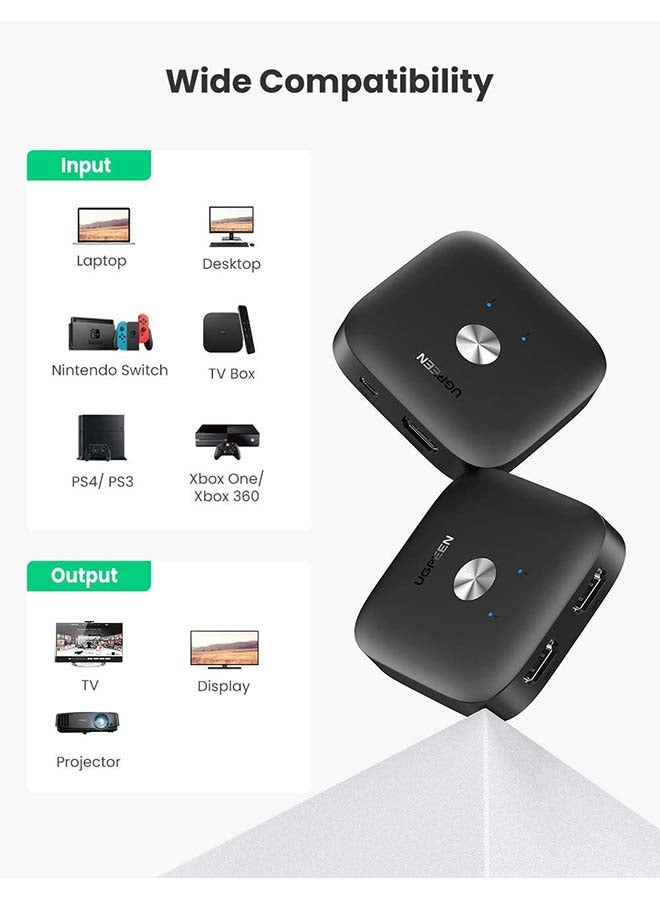 يو جرين - محول HDMI خارجي 2 في 1 يدعم دقة 4K عند 60 هرتز وتقنية HDR و3D وHDCP لأجهزة تي في بوكس وبلايستيشن 4 وإكس بوكس واللابتوب وجهاز البروجيكتور HDTV لجهاز الكمبيوتر وأجهزة العرض وما إلى ذلك أسود - Image 1