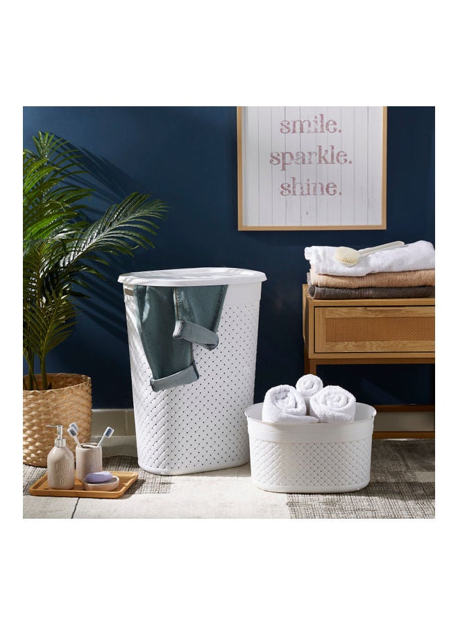 Home Box Tidy Laundry Hamper with Lid White 60 x 46cm  - Image 4