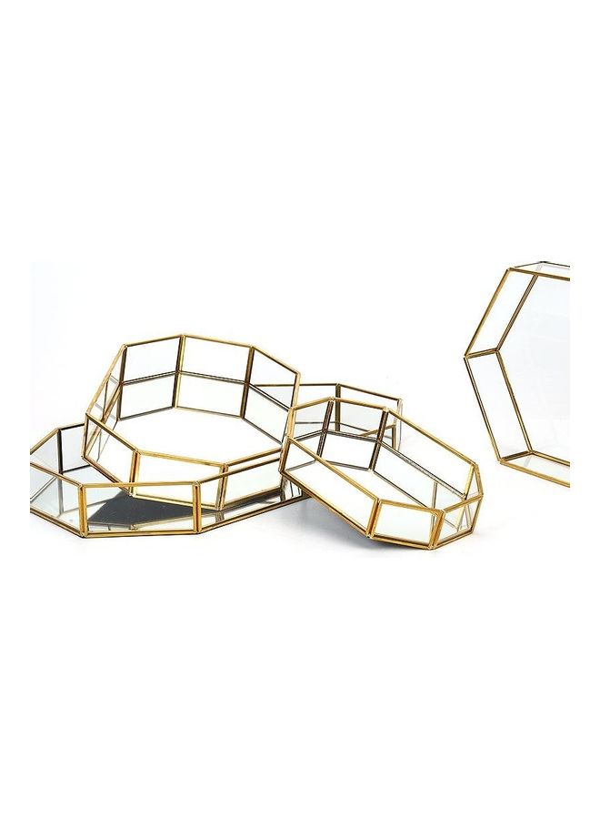 East Lady 3-Piece Metal and Glass Serving Tray Golden/Clear 42 x 23 x 5cm  - Image 2