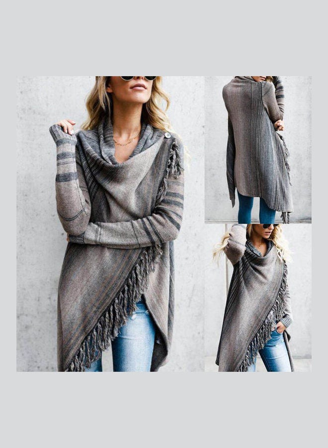 Fashionable Long Sleeve Coat Grey/Black  - Image 4