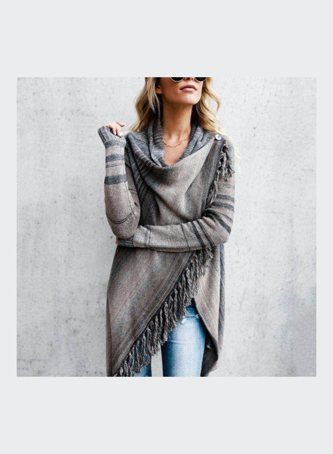 Fashionable Long Sleeve Coat Grey/Black  - Image 5
