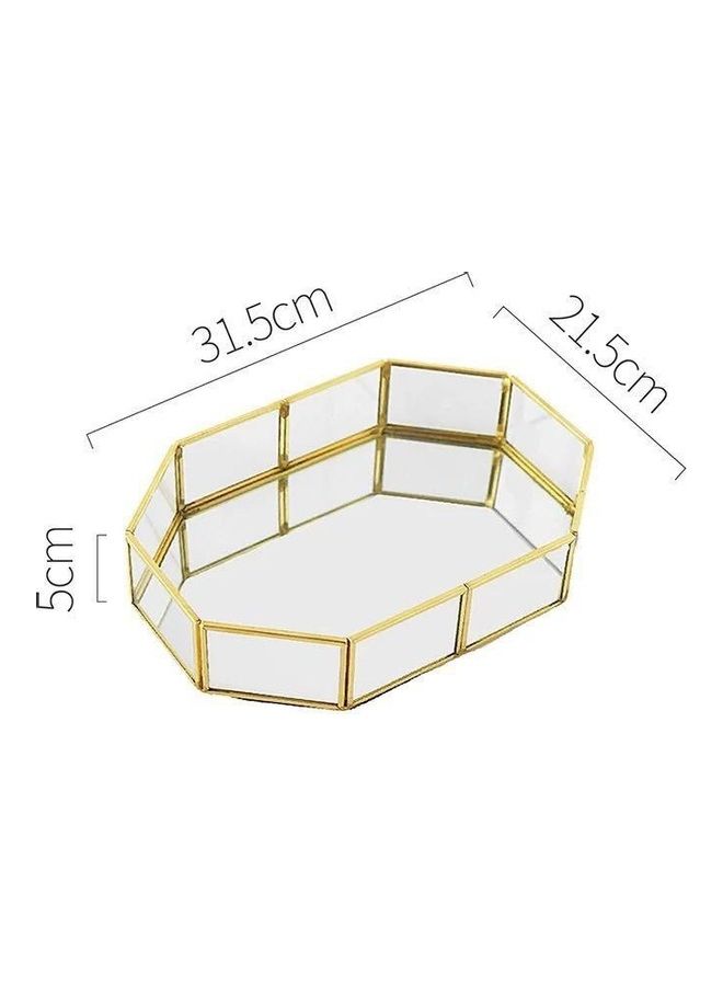 East Lady Hexagon Metal and Glass Medium Serving Tray Golden/Clear 31.5 x 21.5 x 5cm  - Image 2