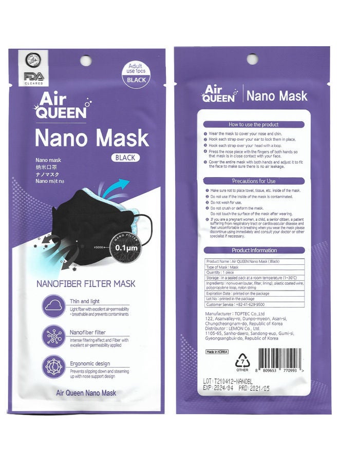 Air QUEEN 5-Pack Nano Filter Face Mask With One Time Usage Hand Sanitizer Black  - Image 2