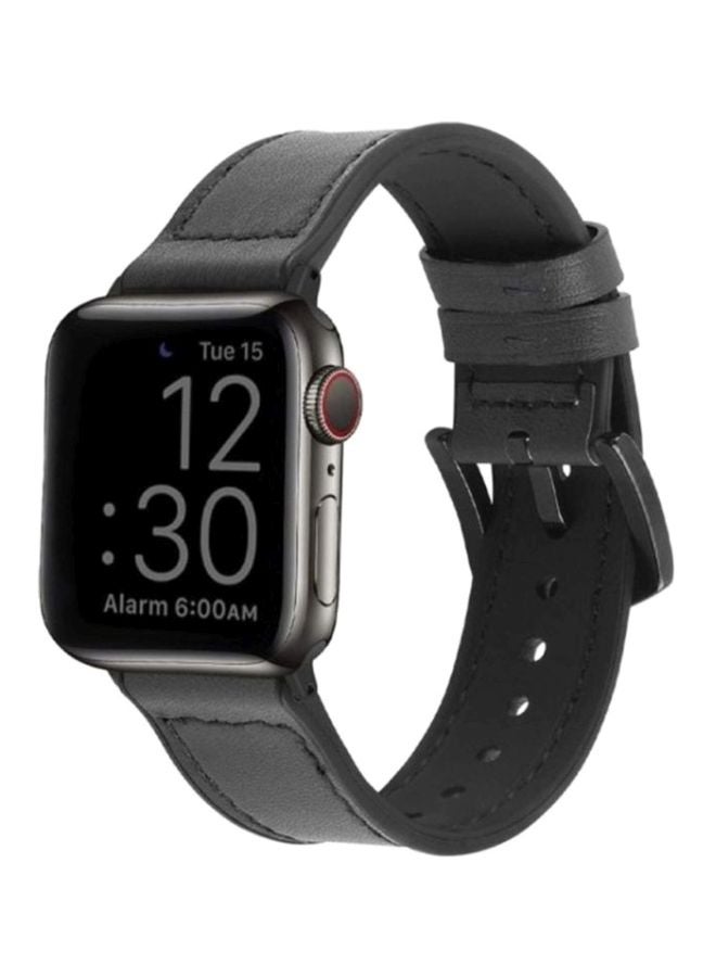 MARGOUN Replacement Buckle Leather Band For Apple Watch SE Series 42/44mm Black - Image 1