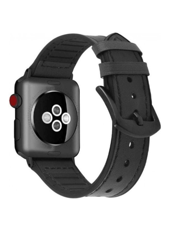 MARGOUN Replacement Buckle Leather Band For Apple Watch SE Series 42/44mm Black - Image 2