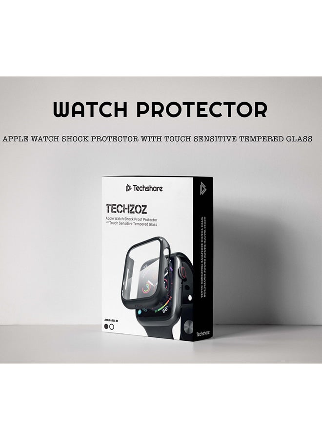Techshare - Protective Case With Tempered Glass Screen Protector For Apple Watch Series 4/5/6 40mm Black - Image 1