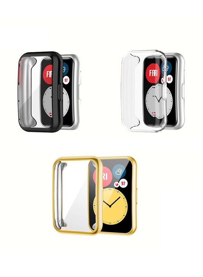 Techshare 3-Piece Protective Case For Huawei Watch Fit Clear/Black/Gold  - Image 1