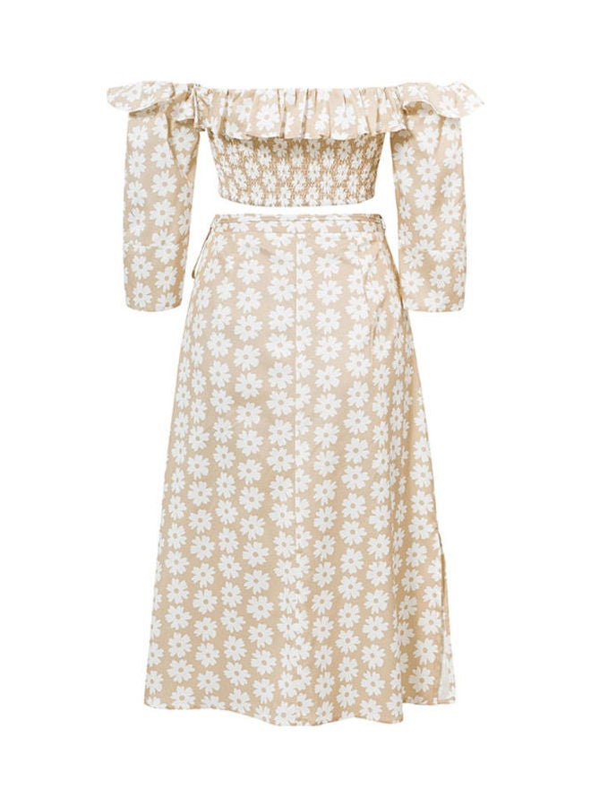 2-Piece Floral Off Shoulder Crop Top And Split Skirt Set Multicolour  - Image 2