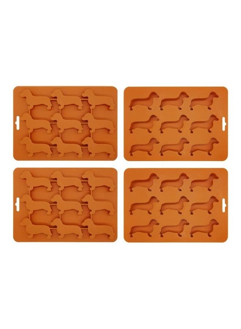 4-Peice Dachshund Dog Shaped Ice Cube Molds And Tray Red