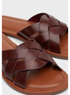 EEAZID Criss-Cross Wide Strap Flat Slide Brown  - Image 5