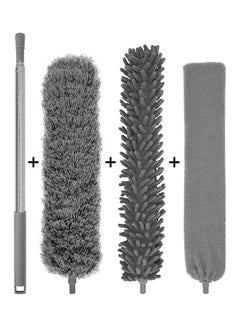 Generic 3 Cleaning Head and 1 Telescoping Extension Pole Microfiber Duster Grey/Silver  - Image 1