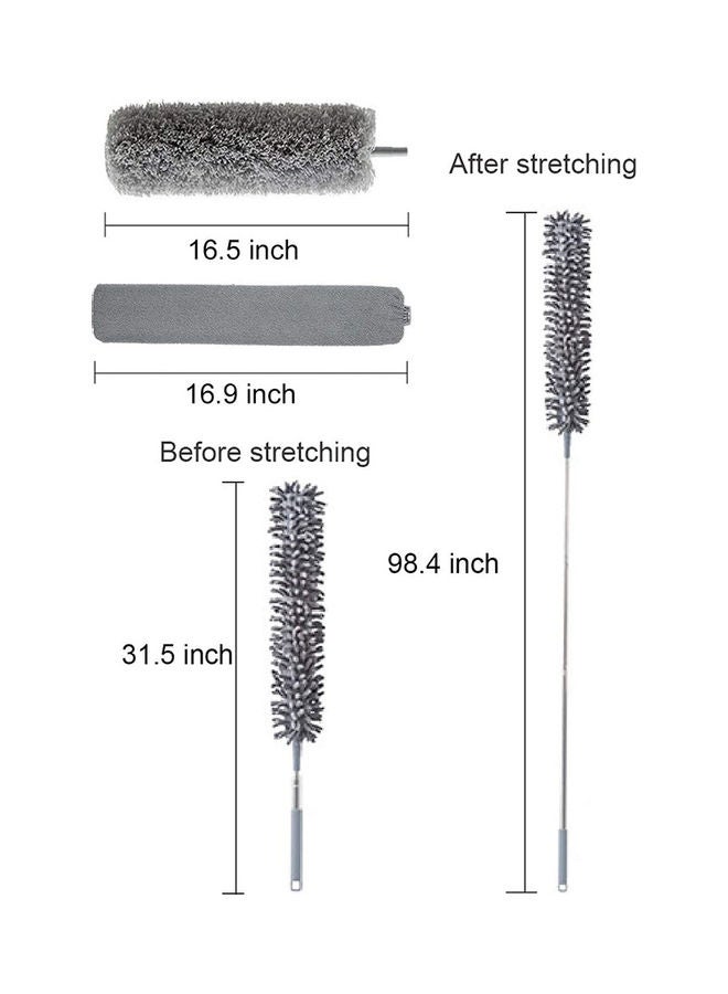 3 Cleaning Head and 1 Telescoping Extension Pole Microfiber Duster Grey/Silver  - Image 3