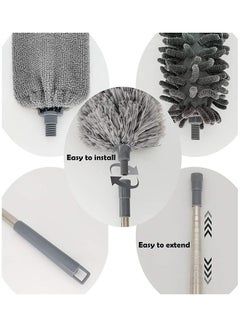 Generic 3 Cleaning Head and 1 Telescoping Extension Pole Microfiber Duster Grey/Silver  - Image 5