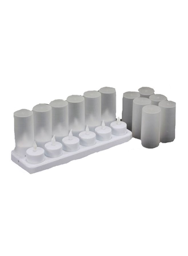 12 LED Night Rechargeable Flameless Tea Light Candle White 7x11cm