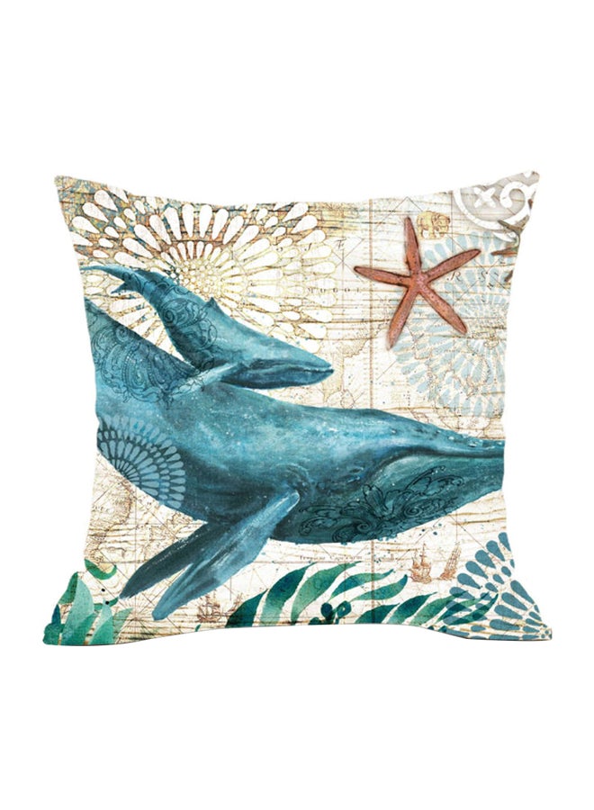 Marine Life Printed Cushion Cover Blue/Beige/Brown 45x45cm