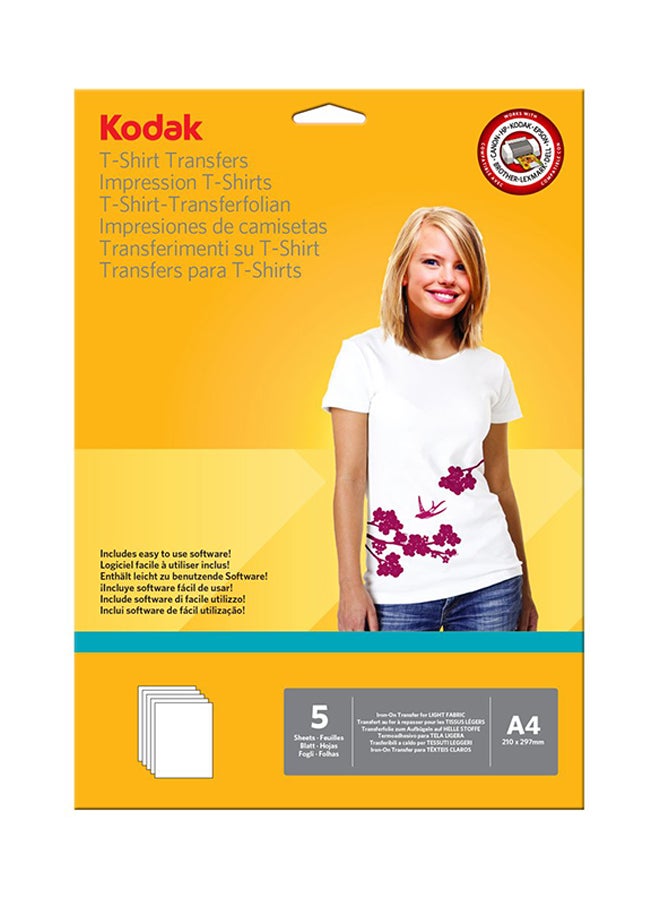 Kodak 5 Sheet Light T-shirt Transfers A4 - Image 1