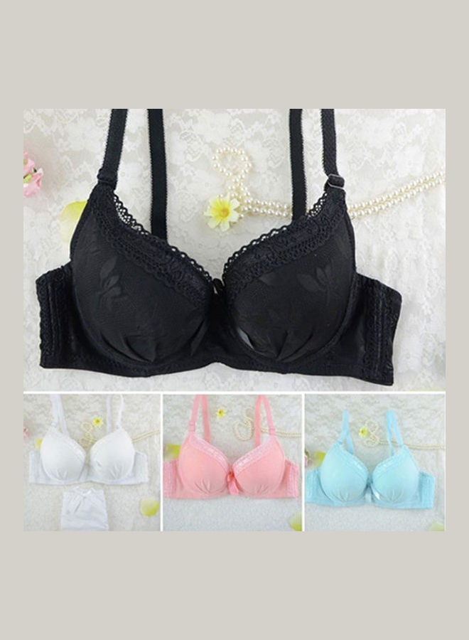 Women's Lace Underwire Push Up Bra Set Bowknot Embroider Brassiere Panties Pink  - Image 3